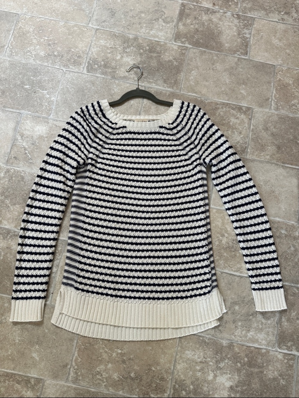 Maison Jules Navy and White Striped Crewneck Sweater
